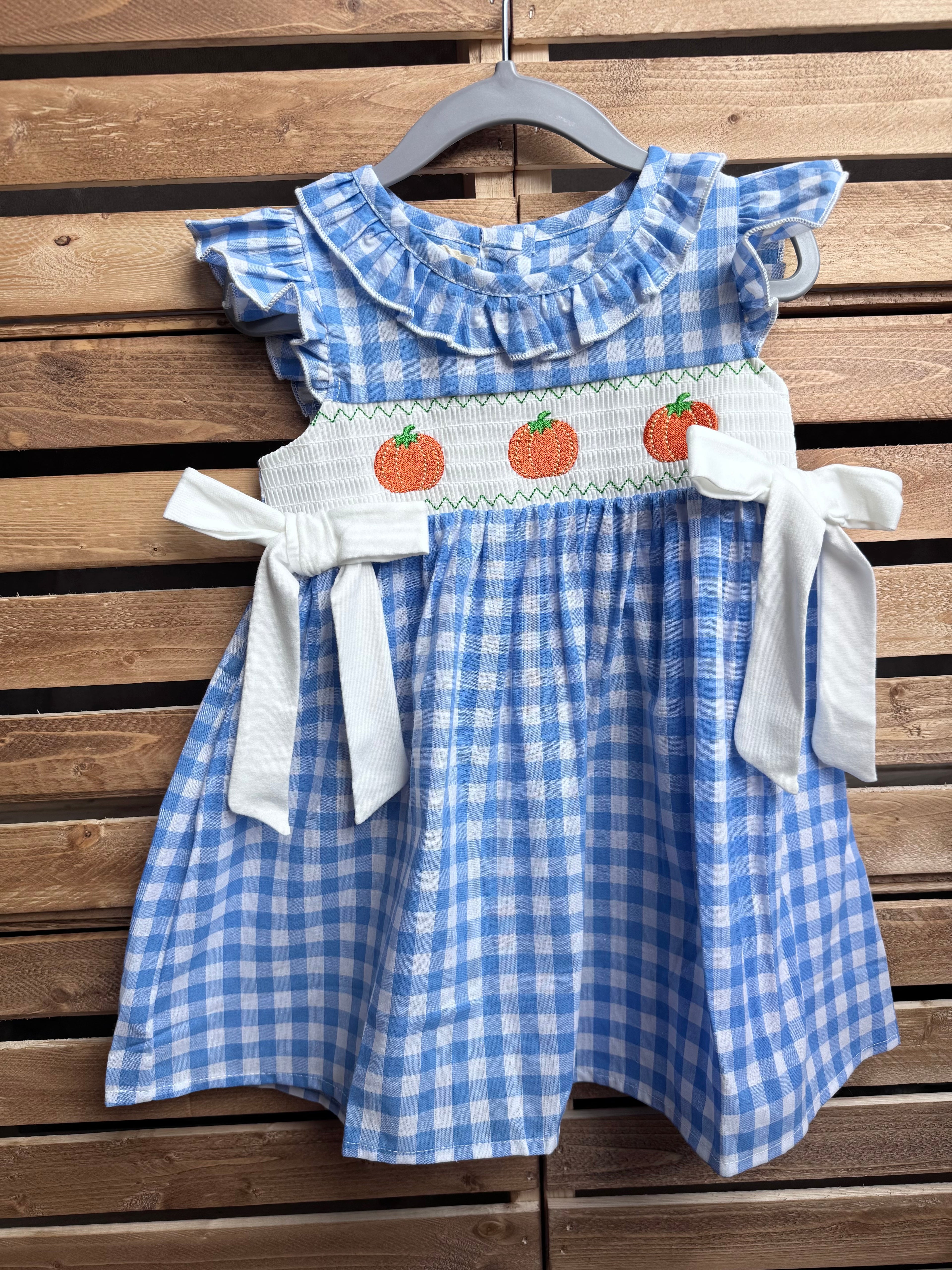 Girls Pumpkin Gingham Dress